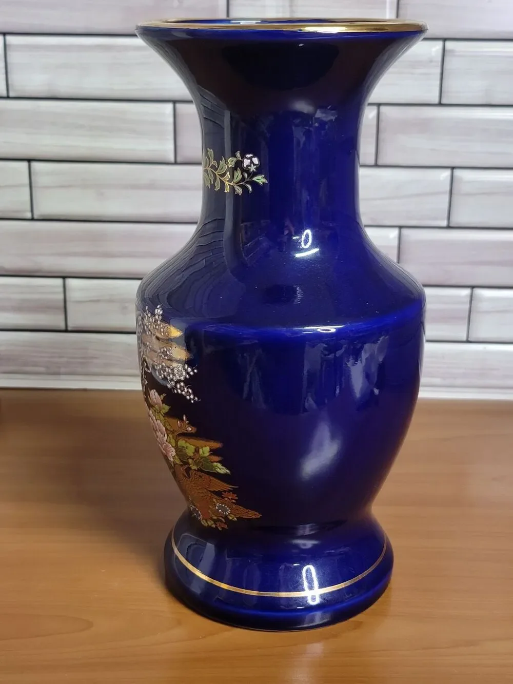 Japanese Cobalt Blue Peacock Vase